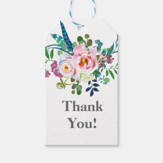 paarse en witte flora dank je cadeau label cadeaulabel (Voorkant)