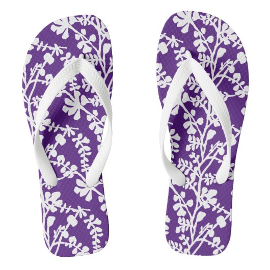 Paarse en witte flora, herstellend patroon teenslippers (Voetbed)