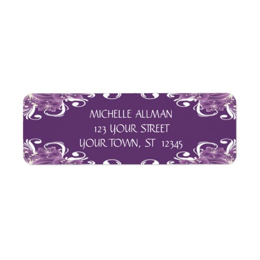 Paarse en witte Floral Avery Label (Voorkant)