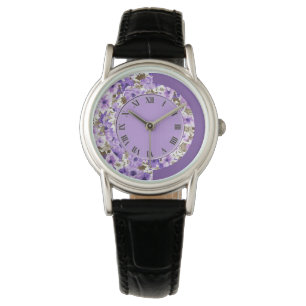  Paarse en witte Floral Bekijk 3 Horloge