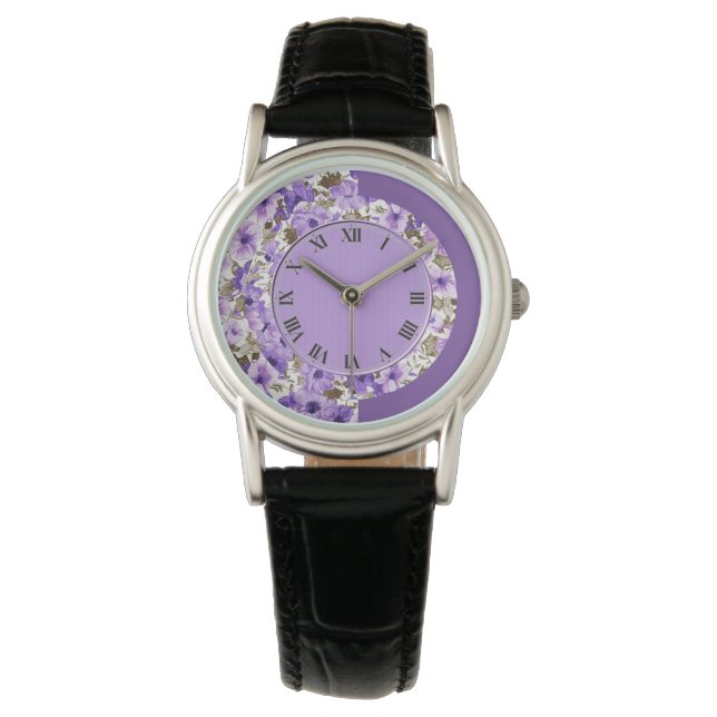  Paarse en witte Floral Bekijk 3 Horloge (Voorkant)