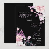 Paarse en witte Floral Black Engagement Party Kaart (Voorkant / Achterkant)