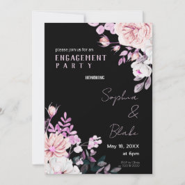Paarse en witte Floral Black Engagement Party Kaart