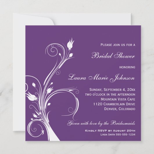 Paarse en witte Floral Bridal Shower Kaart (Achterkant)