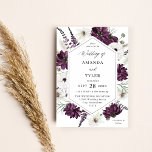 Paarse en witte Floral bruiloft Kaart<br><div class="desc">Handbeschilderd paarse en witte, bloemetjes en groen in waterverf op een paarse achtergrond brengen uw huwelijksuitnodiging tot leven. Het is luxe en bedrukt met hoge kwaliteit door professionele niveauprinters. Eenvoudig te gebruiken sjablonen helpen u uw huwelijksuitnodiging snel te maken. En de paarse kleuren gaan goed samen met paarse bruiloften, rustieke...</div>