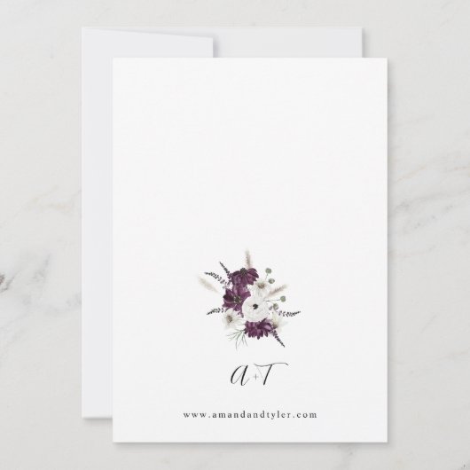 Paarse en witte Floral bruiloft Kaart (Achterkant)