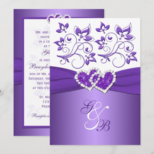 Paarse en witte Floral Kaart (Voorkant / Achterkant)