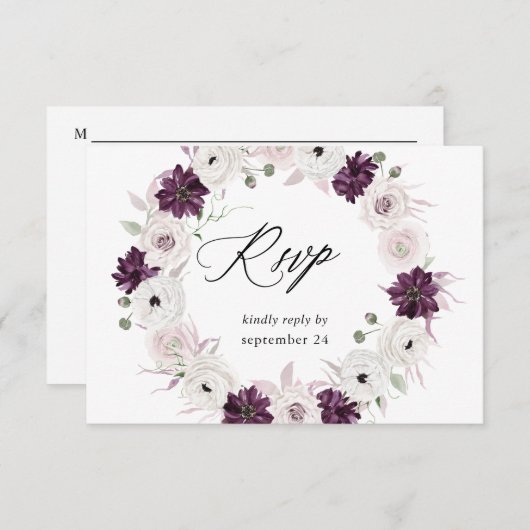Paarse en witte Floral met RSVP (Voorkant / Achterkant)