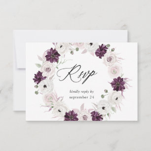 Paarse en witte Floral met RSVP Kaartje
