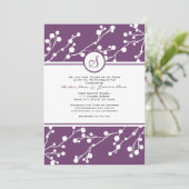 Paarse en Witte Floral Monogram Weddenschap Kaart (Staand voorkant)