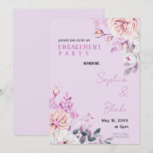 Paarse en Witte Floral Paarse Engagement Party Kaart (Voorkant / Achterkant)