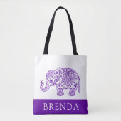 Paarse en witte Floral Paisley Elephant Canvas tas (Voorkant)