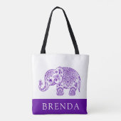 Paarse en witte Floral Paisley Elephant Canvas tas (Achterkant)