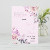 Paarse en witte Floral Pink Engagement Party Kaart (Staand voorkant)