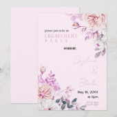 Paarse en witte Floral Pink Engagement Party Kaart (Voorkant / Achterkant)