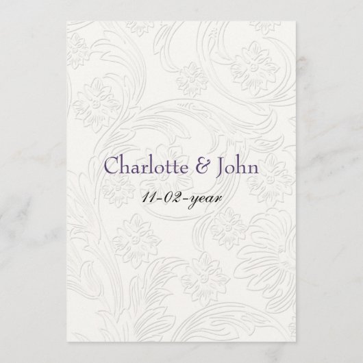 Paarse en witte Floral Spring Wedding Menu (Achterkant)