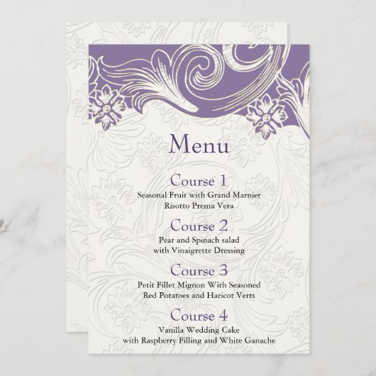 Paarse en witte Floral Spring Wedding Menu (Voorkant / Achterkant)