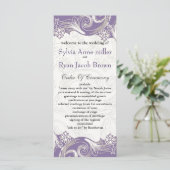 Paarse en witte Floral Spring Wedding Programmakaart (Staand voorkant)