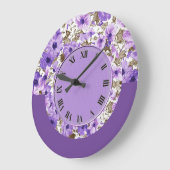  Paarse en witte Floral Wall Clock 2 Grote Klok (Hoek)