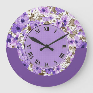  Paarse en witte Floral Wall Clock 2 Grote Klok