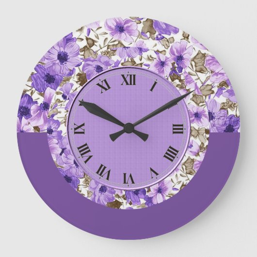  Paarse en witte Floral Wall Clock 2 Grote Klok (Voorkant)