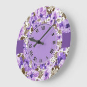  Paarse en witte Floral Wall Clock 3 Grote Klok (Hoek)