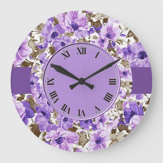  Paarse en witte Floral Wall Clock 3 Grote Klok (Voorkant)