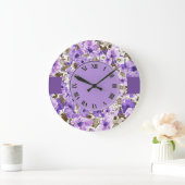  Paarse en witte Floral Wall Clock 3 Grote Klok (Huis)
