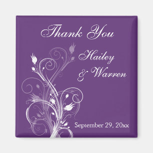 Paarse en witte Floral Wedding Favor Magnet