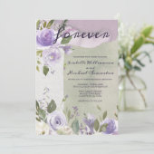 Paarse en Witte Floral Wedding Invitations Kaart (Staand voorkant)