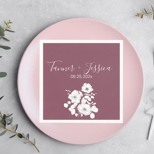  Paarse en witte Floral Wedding Servet