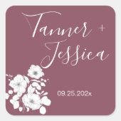  Paarse en witte Floral Wedding Vierkante Sticker (Voorkant)