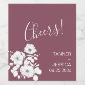  Paarse en witte Floral Wedding Wijn Etiket (Enkel label)