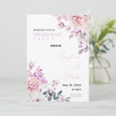 Paarse en witte Floral White Engagement Party Kaart (Staand voorkant)