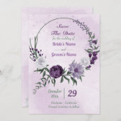 paarse en witte florale borstkas save the date (Voorkant / Achterkant)