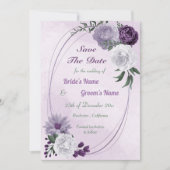 paarse en witte florale geometrie save the date (Voorkant)