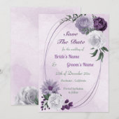 paarse en witte florale geometrie save the date (Voorkant / Achterkant)