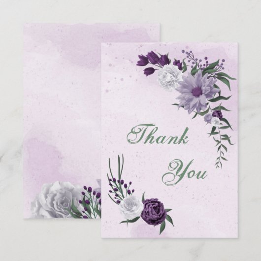 paarse en witte florale griep bedankkaart (Voorkant / Achterkant)