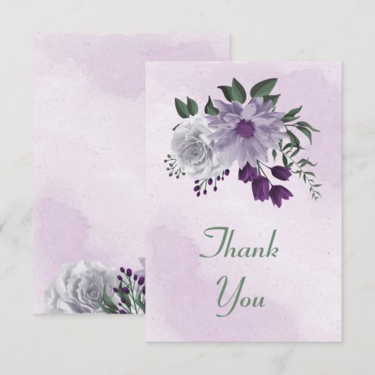paarse en witte florale griep bedankkaart (Voorkant / Achterkant)