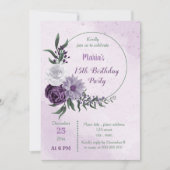 paarse en witte florale verjaardag kaart (Voorkant)