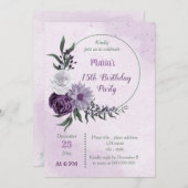 paarse en witte florale verjaardag kaart (Voorkant / Achterkant)