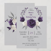 paarse en witte florale verjaardag kaart (Voorkant / Achterkant)
