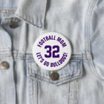 Paarse en Witte Football Moeder Jersey Nummer Ronde Button 7,6 Cm<br><div class="desc">Vrolijk op je favoriete sportteam, football speler of show gewoon je schooltrots met een aangepaste gepersonaliseerde spirit knop! Voeg je schoolnaam toe of personaliseer met de naam van een speler en een jersey-nummer. Perfect voor football, basketbal, honkbal en voetbalwedstrijden! Creëer custom pinnen voor het hele team, cheerleaders, ouders en broers...</div>