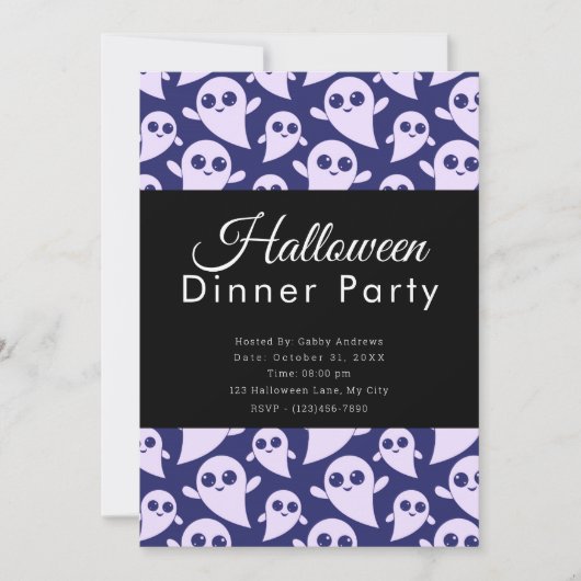 Paarse en witte geesten Halloween Dinner Party Kaart (Voorkant)