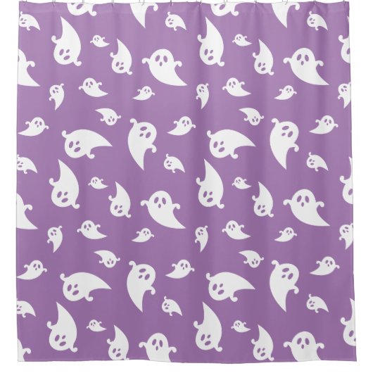 Paarse en witte geesten Schattige Halloween Douchegordijn (Voorkant)