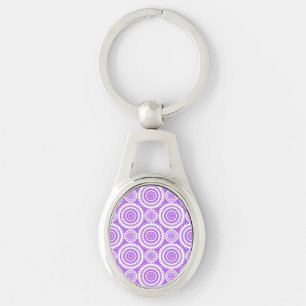 Paarse en witte geometrische cirkelpatroon sleutelhanger