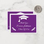 Paarse en witte Gepersonaliseerd Afstuderen Dank u Notitiekaartje (Voorkant / Achterkant in situ)