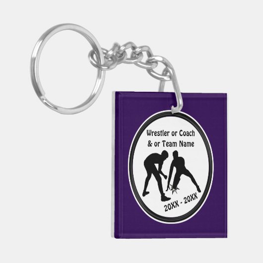 Paarse en witte gepersonaliseerde rustelSleutelhan Sleutelhanger (Voorkant Links)