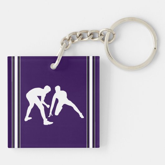 Paarse en witte gepersonaliseerde rustelSleutelhan Sleutelhanger (Achterkant)