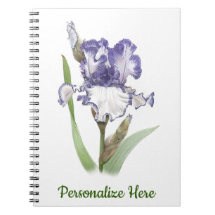 Paarse en Witte Geplooide Iris Notitieboek